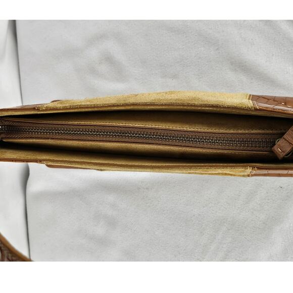 OROTON VINTAGE BROWN LEATHER AND SUEDE SHOULDER PURSE CROC PATTERN - Picture 5 of 16